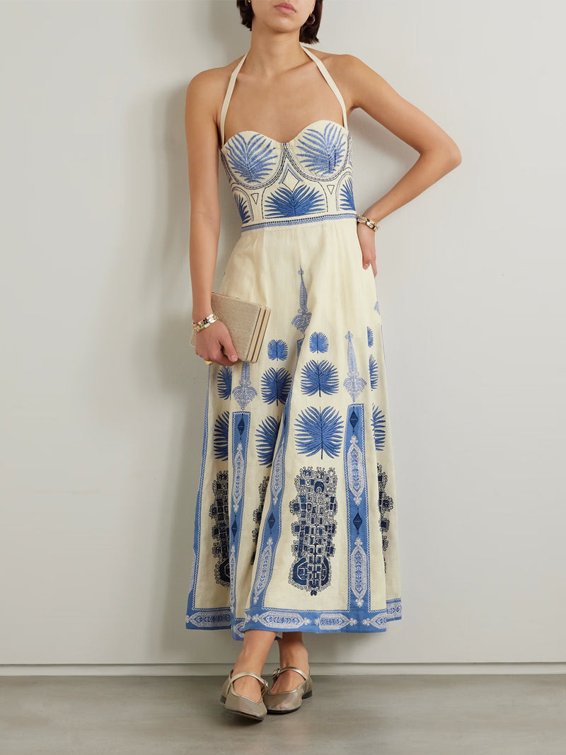 Retro Geometric Pattern One-piece Swimsuit and Skirt