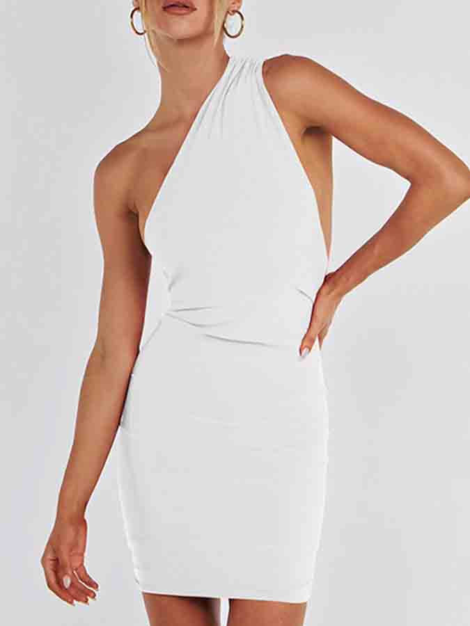 Backless Halter Backless Pleated Mini Dress