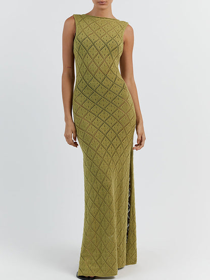 Knitted Slit Holiday Beach Maxi Dress