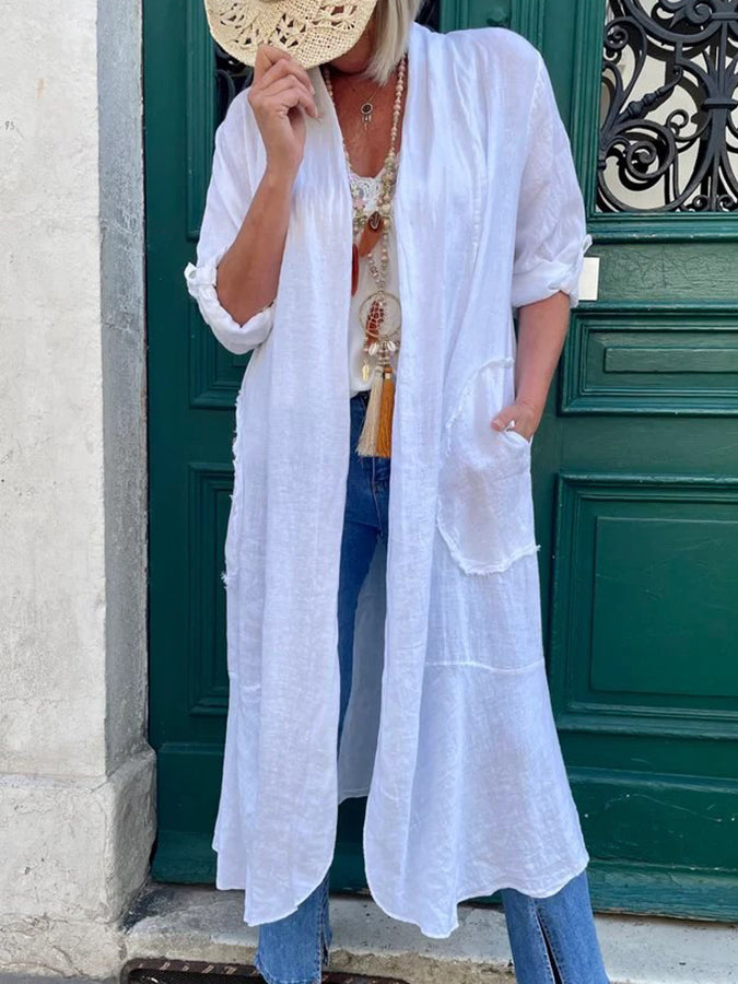 Long Sleeves Pockets Cardigan