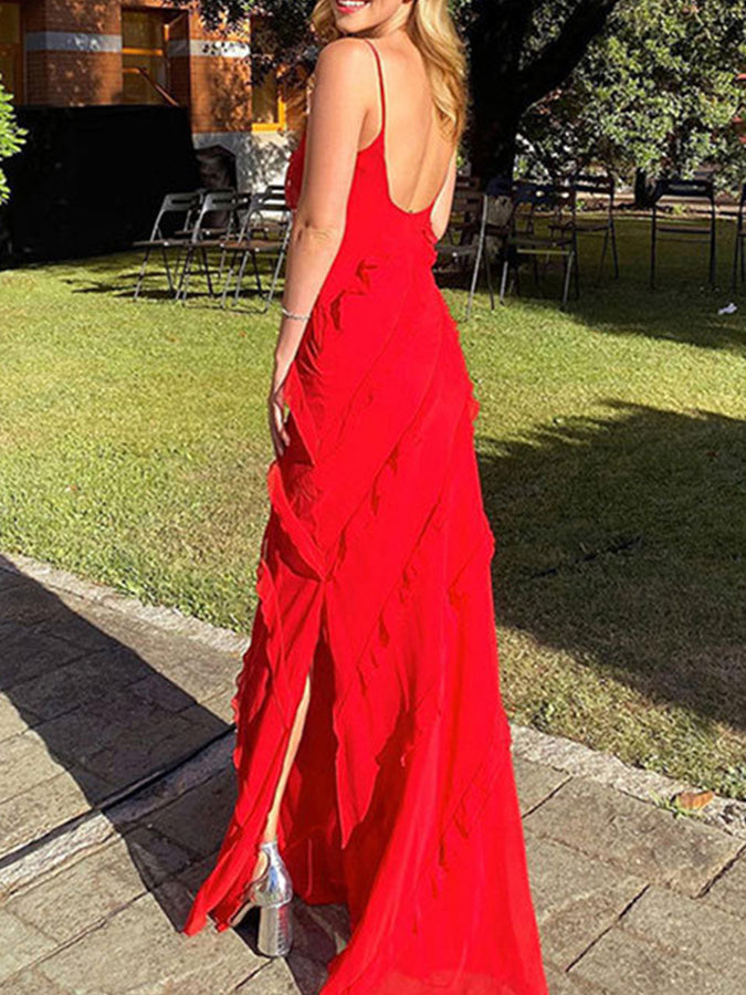 Ruffle Slit Maxi Dress