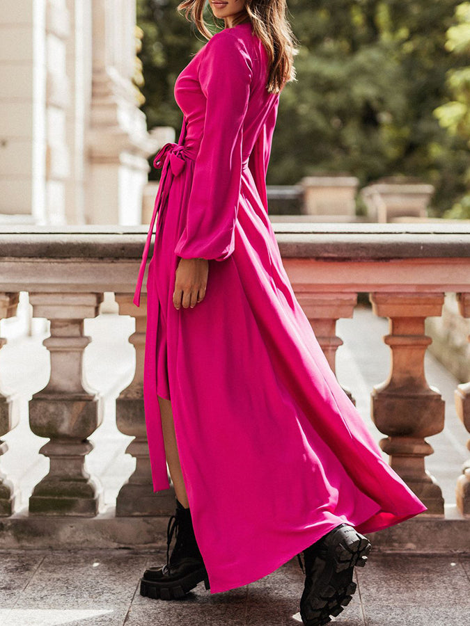 Long Sleeves Lace-up Maxi Dress