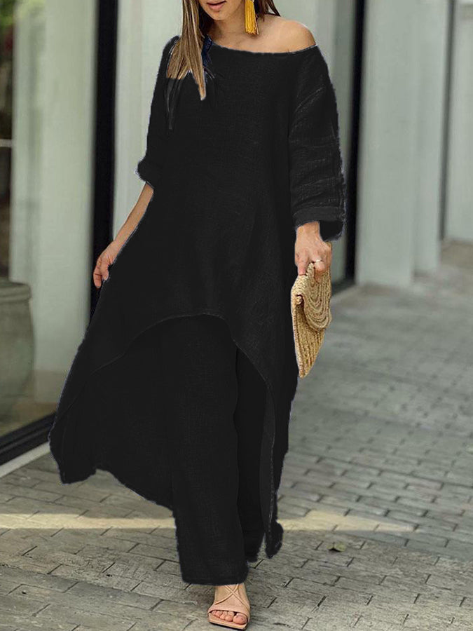 Long Sleeves Round Neck Shirt and Pants Sets