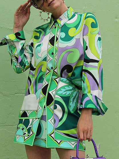 Printed Long Sleeves Shirts and Pants Sets