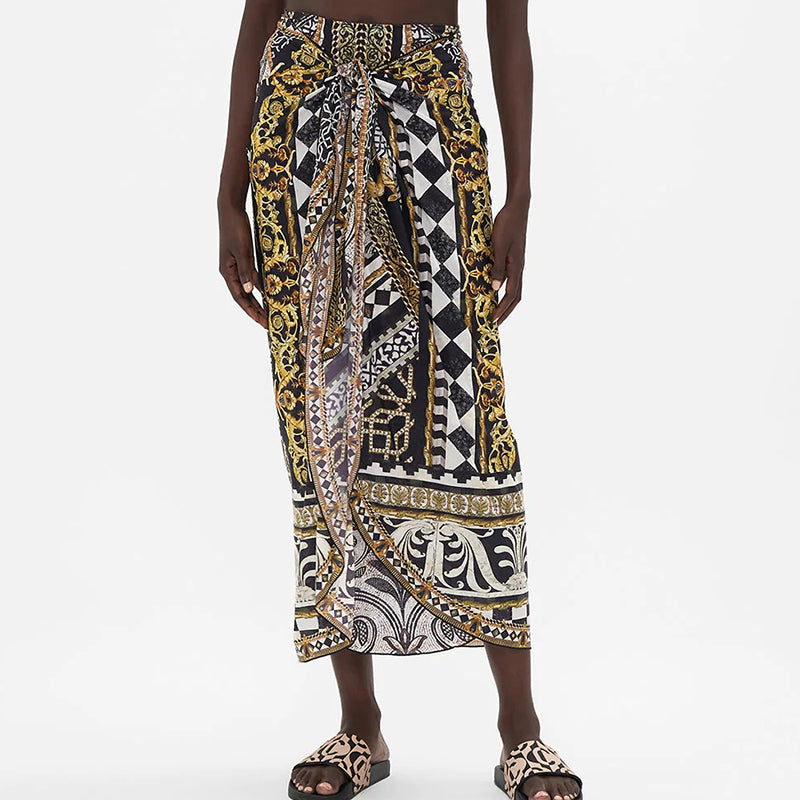Printed Halter Swimsuit and Skirt