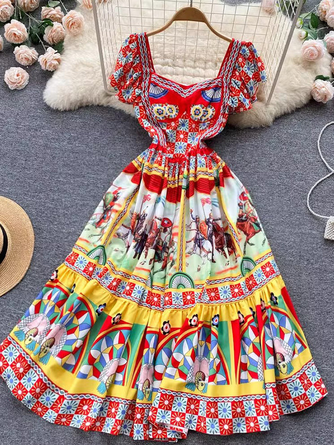 Short Sleeves Printed Maxi Dress