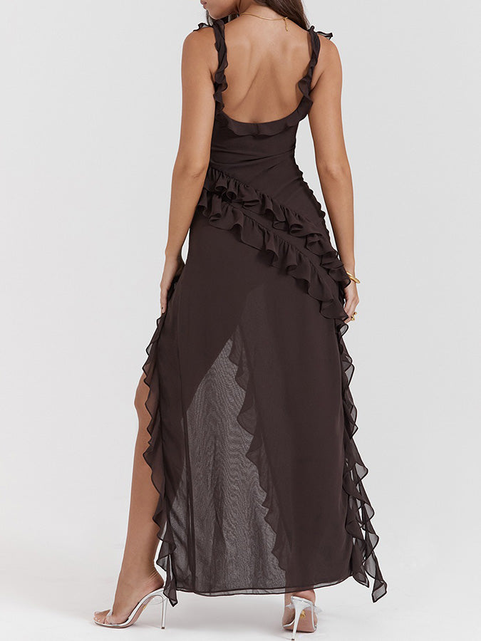Ruffle Slit Maxi Dress