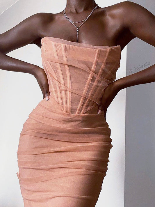 Off-shoulder Mesh Croset Party Mini Dress