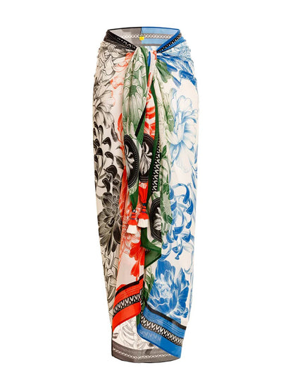 Printed One Piece Swimsuit and Sarong or Printed Pants
