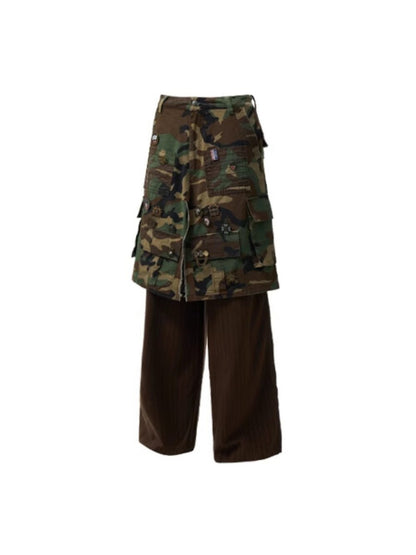 Camouflage Cargo Skirt Pinstripe Wide-leg Pants