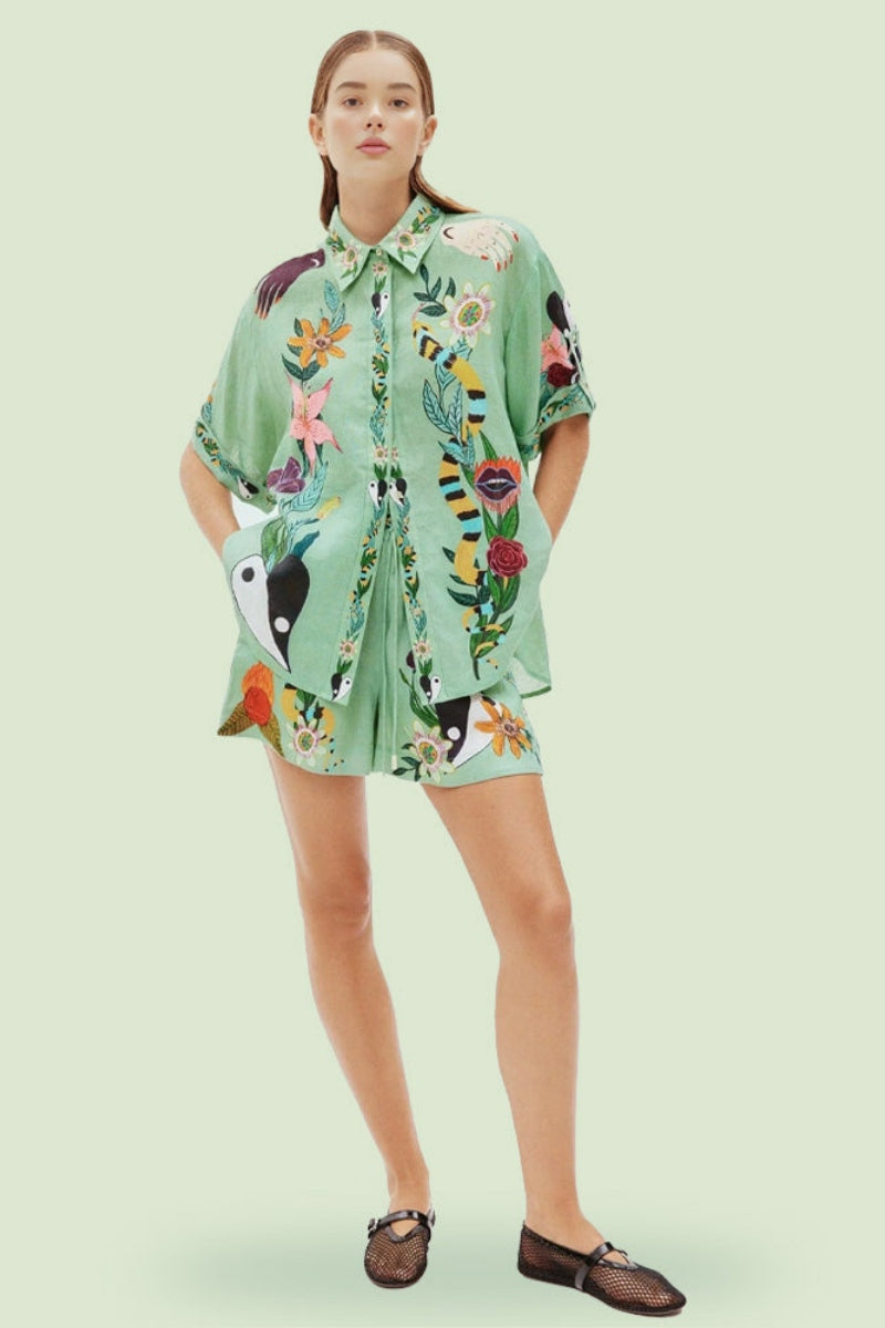 Unique Print Loose Shirt and Shorts Set