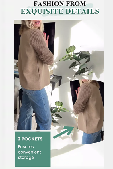 Lapel Button Knitted Sleeve Coat With Two Side Pockets