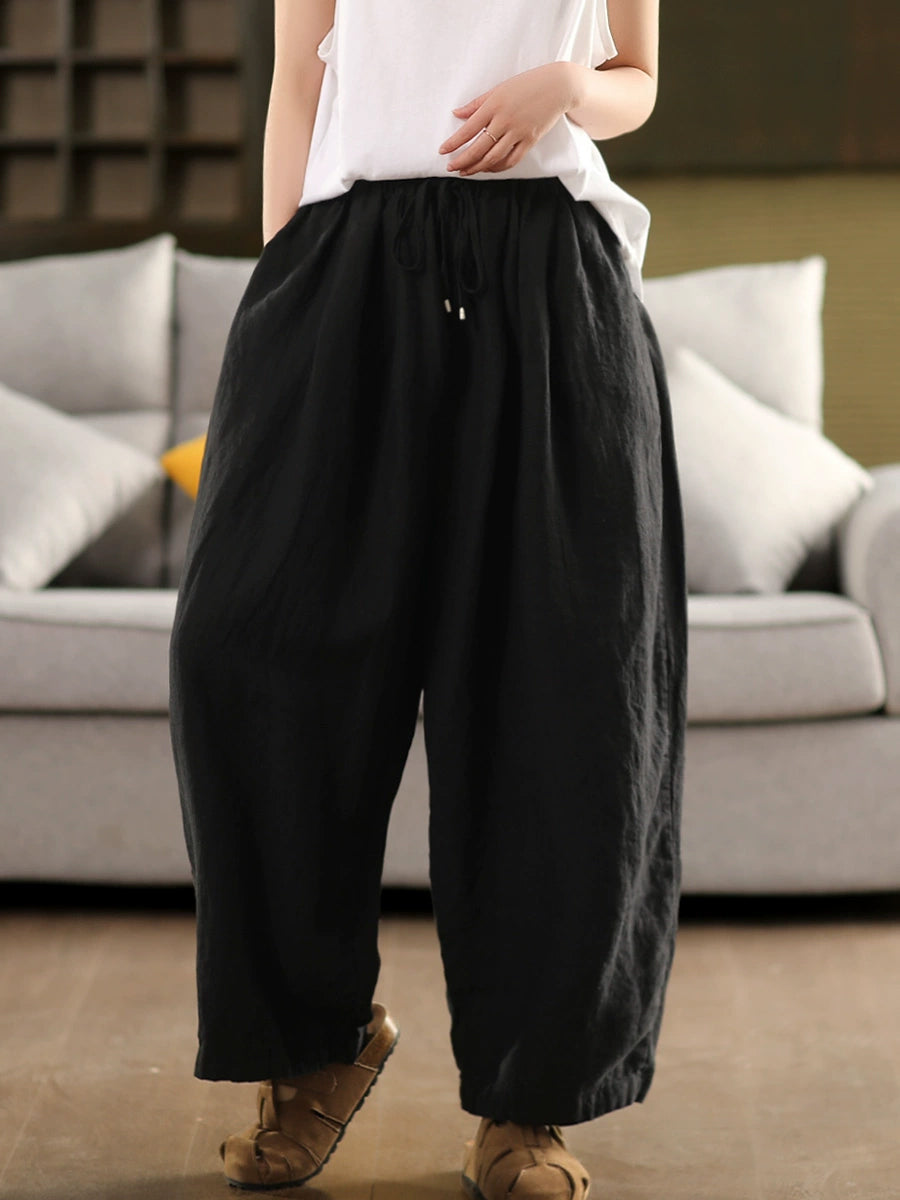 Pants Summer Color 100%linen Pure Wide-leg