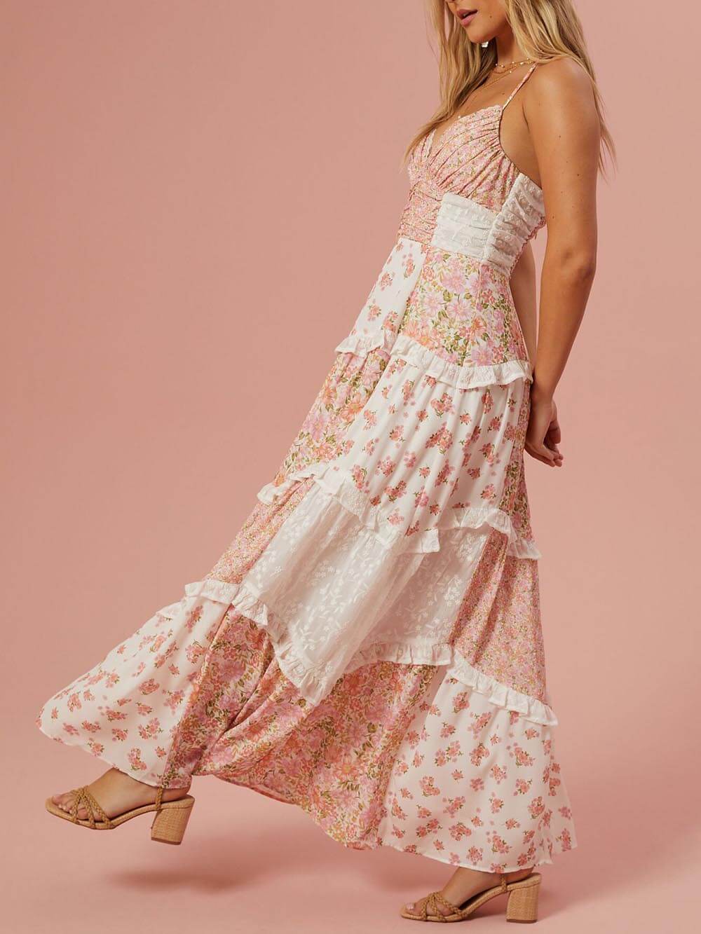 Retro Print Patchwork Maxi Dress