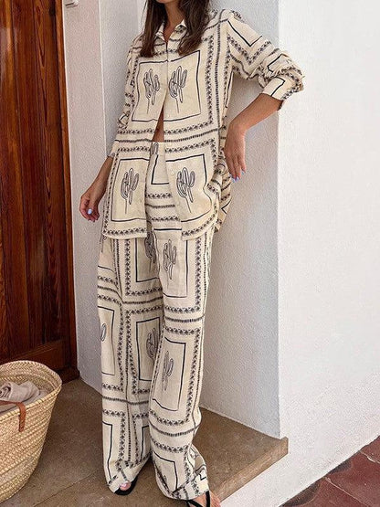 Abstract Print Full Sleeves Shirt & Pants Coord Set