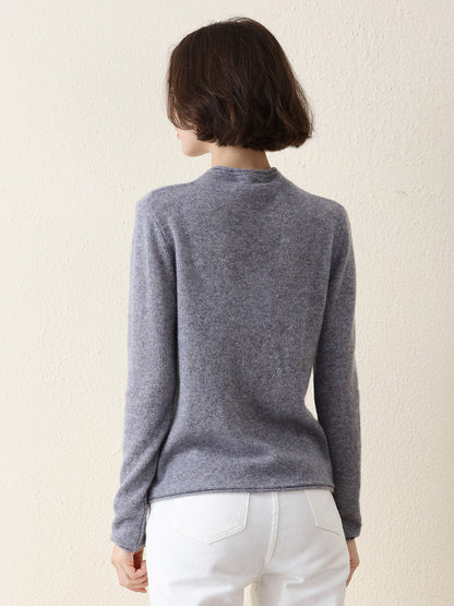100% Cashmere Round Neck Knit Sweater