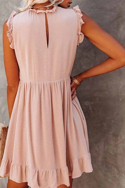 Color Ruffled Waist Mini Dress