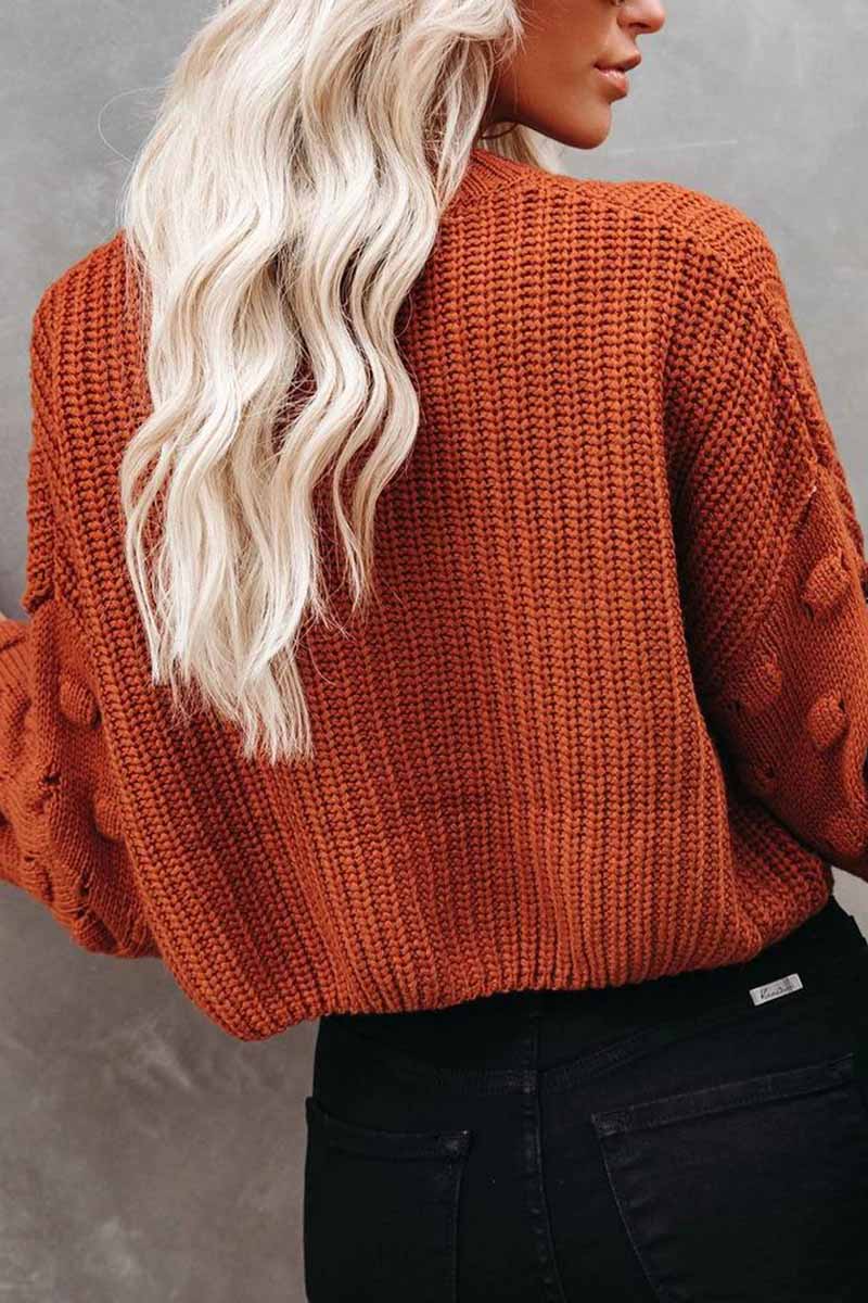 Color Knitted Crew Neck Sweater