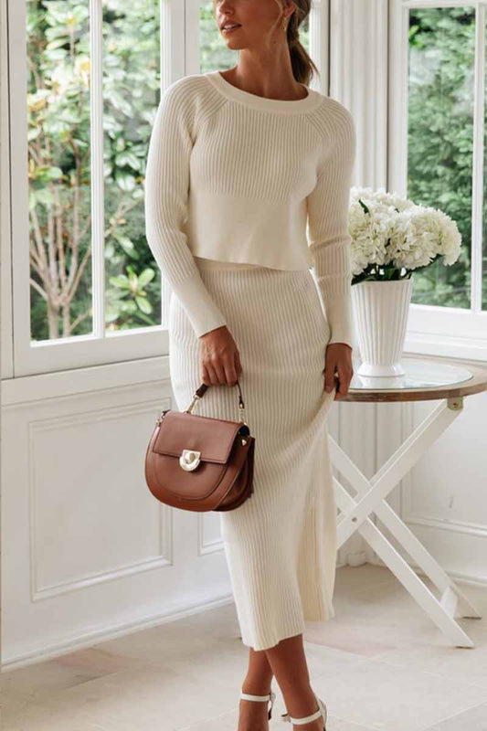 Knitted Color Sweater Skirt Suit