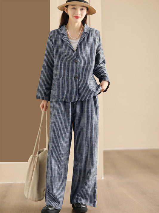 Stripe Spring Linen Shirt+pants Ii1057