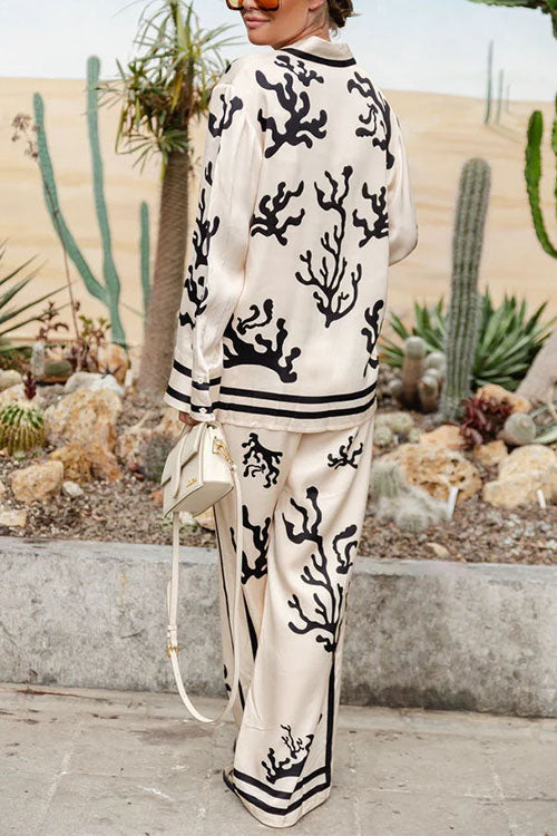 Wide Leg Reef Print Satin Pants