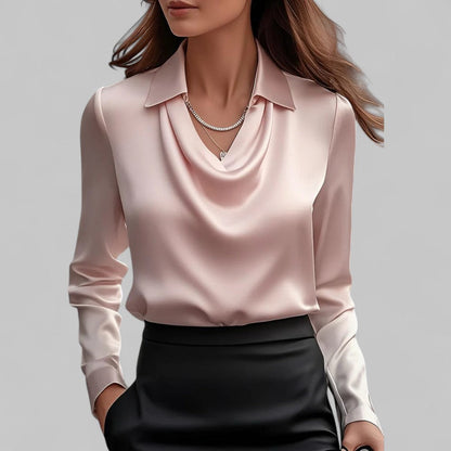Rose | ’s Draped Neck Long Sleeve Satin Blouses