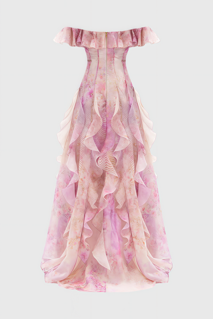 Adonis Pink Ruffled Maxi Dress