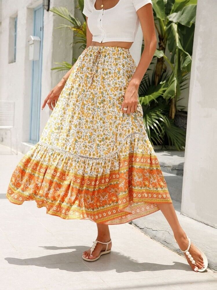 Magnolia Print Tiered Skirt