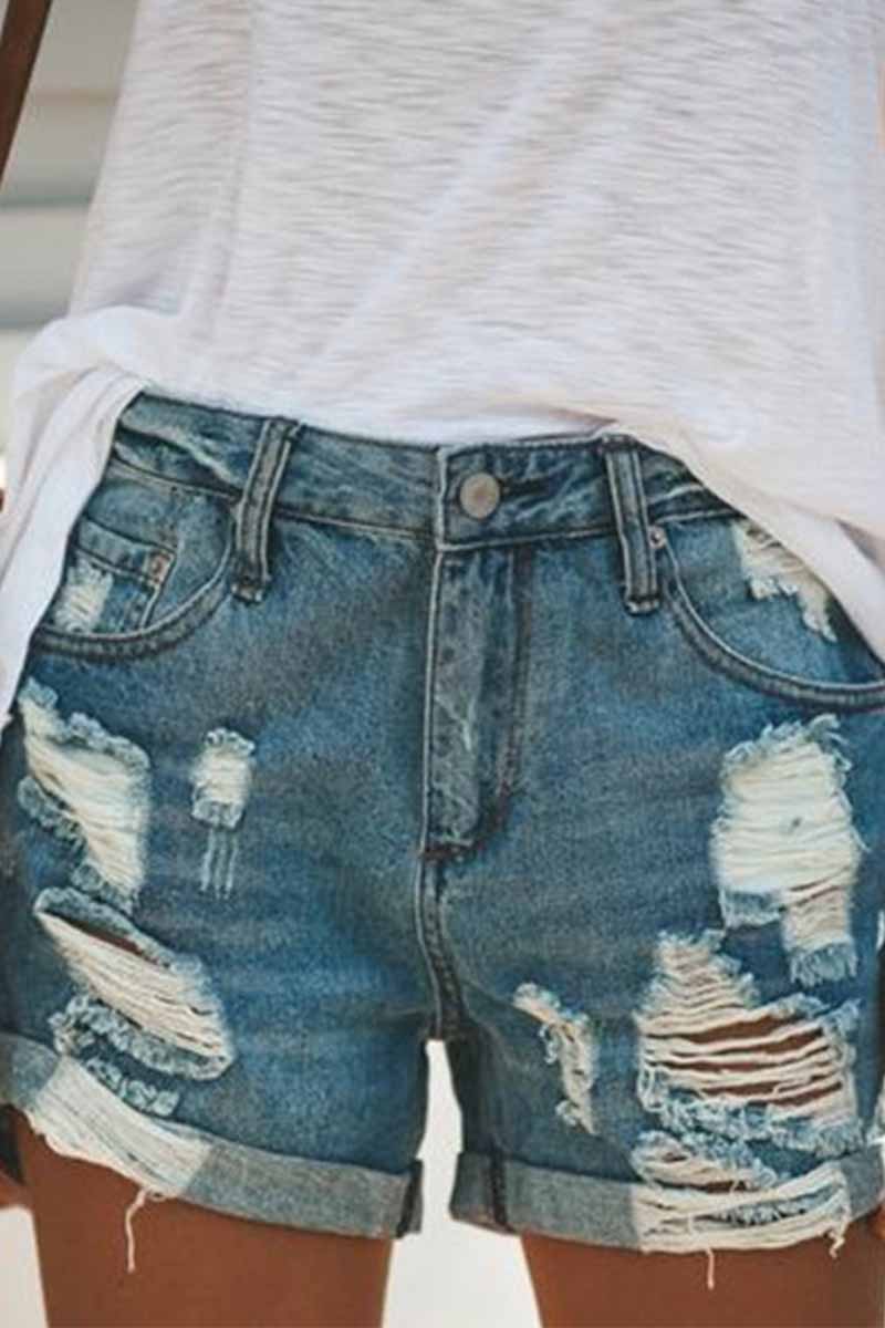 Street Ripped Denim Straight Shorts