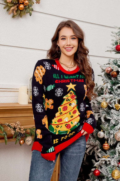 Crewneck Embroidered Christmas Tree Sweater