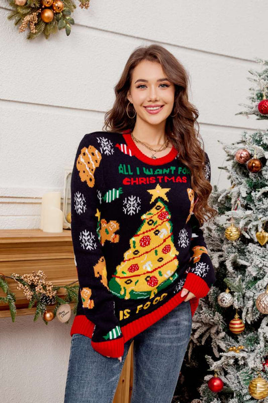 Crewneck Embroidered Christmas Tree Sweater