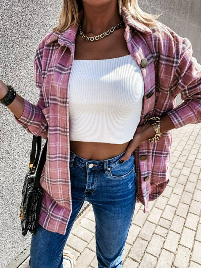 Plaid Brushed Wool Cardigan Jacket