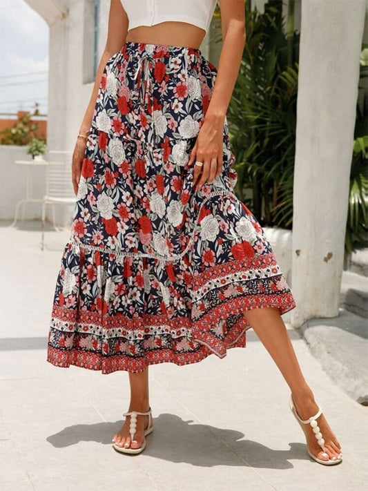 Romantic Red Tiered Skirt