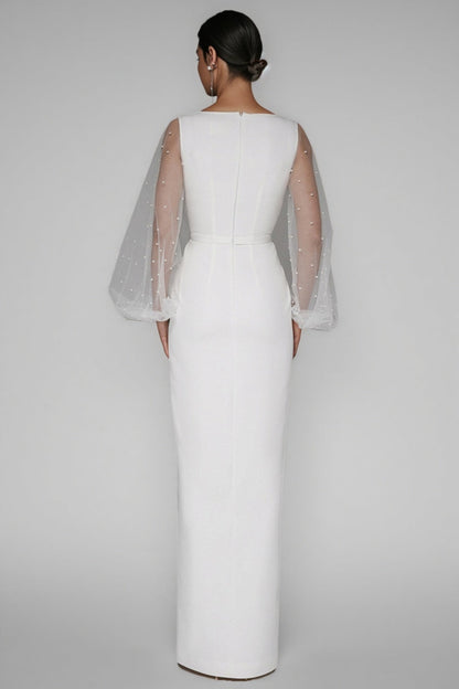 Carlotta White Deep V-neck Slit Maxi Dress