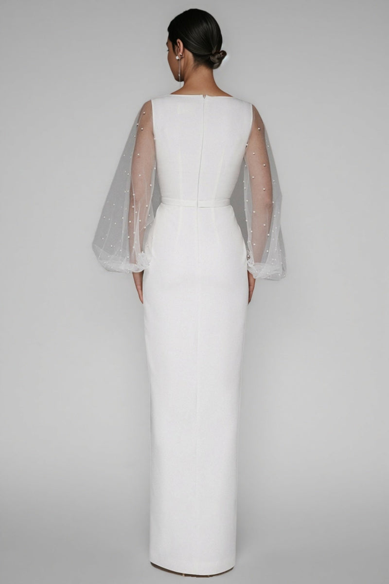 Carlotta White Deep V-neck Slit Maxi Dress