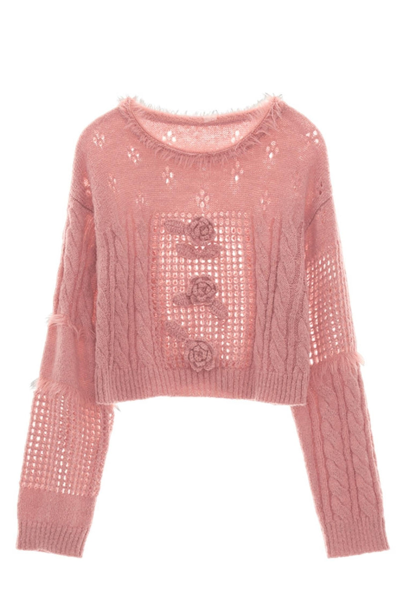 Rose Lace Cable Knit Sweater