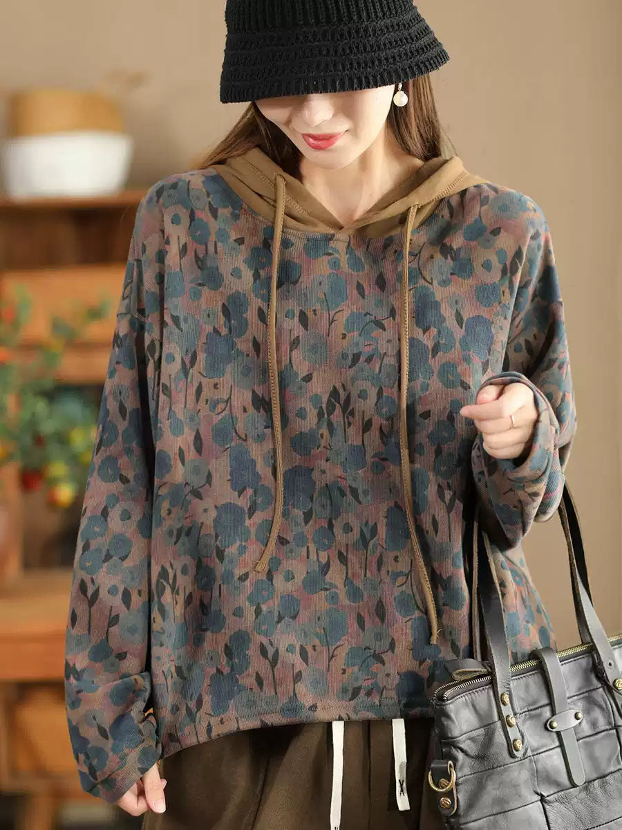 Autumn Flower Hooded Cotton Sweatshirt Wg021