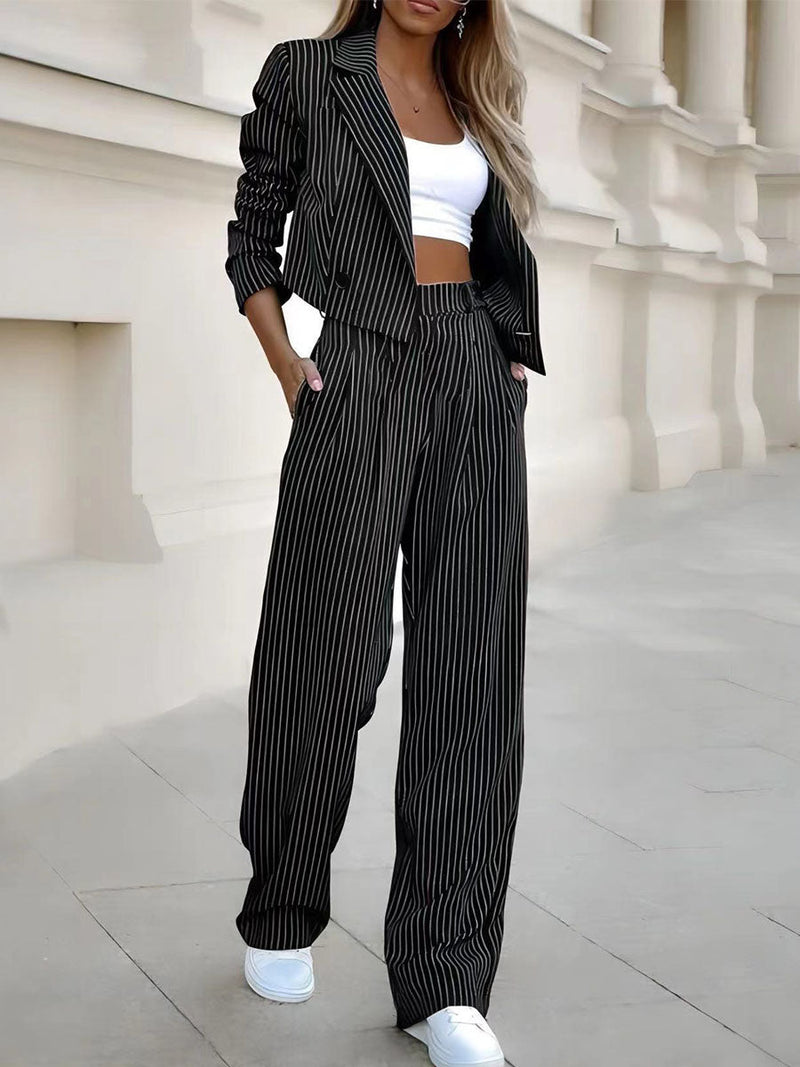 Pinstripe Cropped Blazer Pants Set