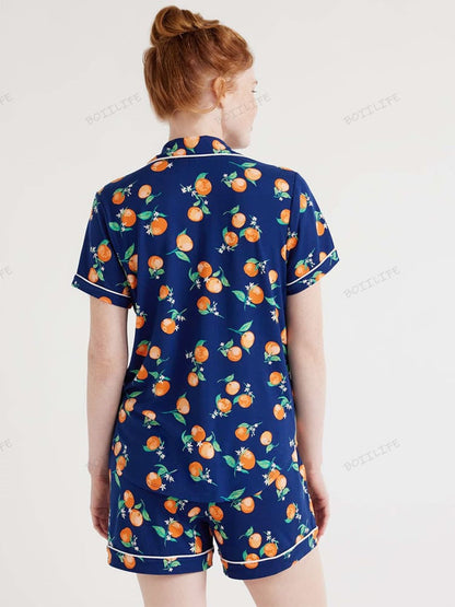 Print Loungewear Shirt & Shorts Cardigan Set