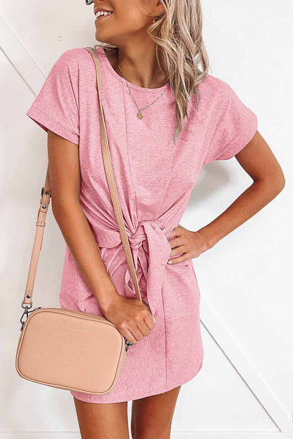 Loose Tie Color Short Sleeves Mini Dress(6 Colors)