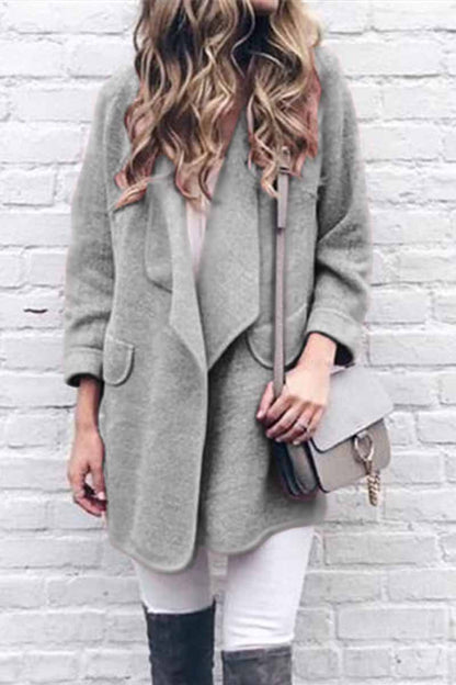 Color Loose Coat With Pockets