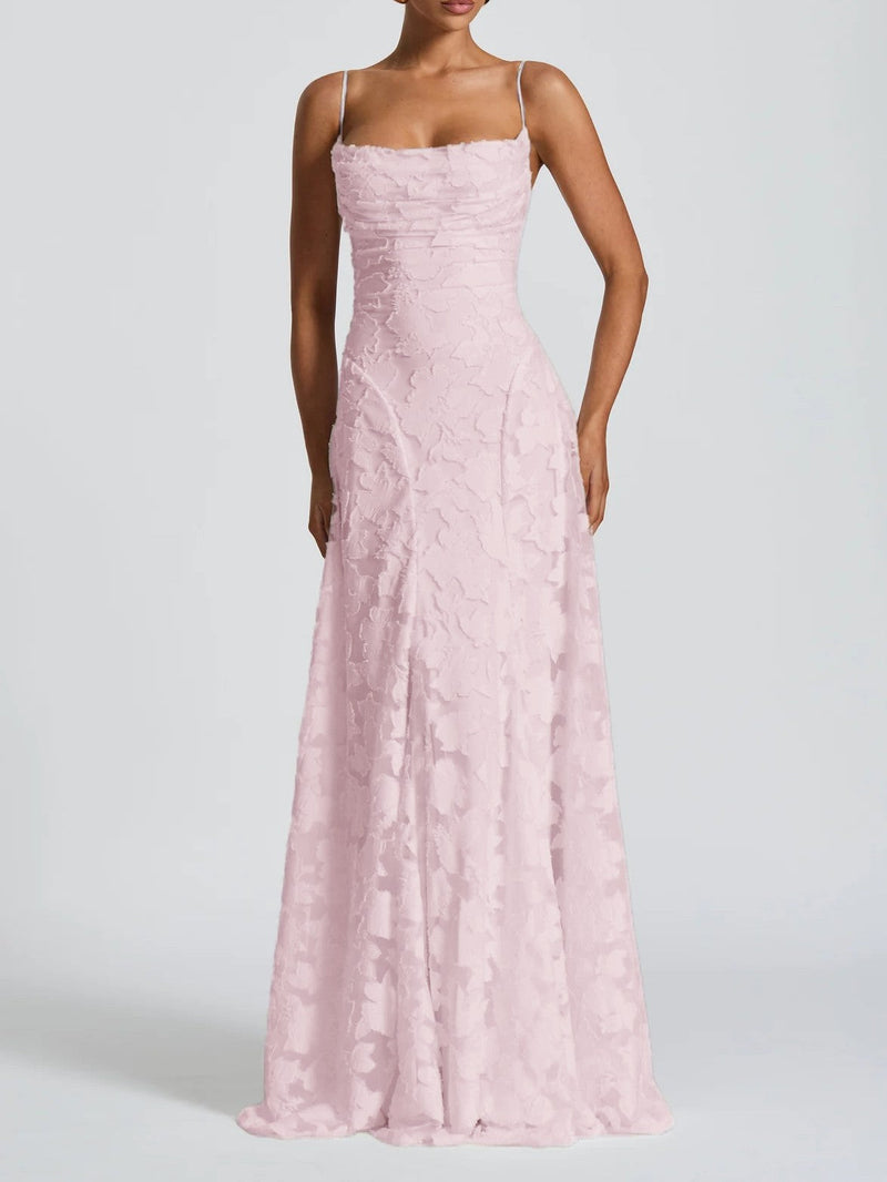 Thea - Textured Elegance Jacquard Maxi Dress