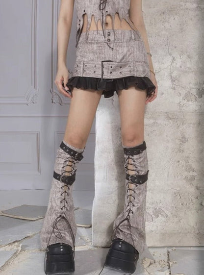Ariadnaw Grunge Layered Mini Skirt With Matching Leg Warmers - Gray/black ()