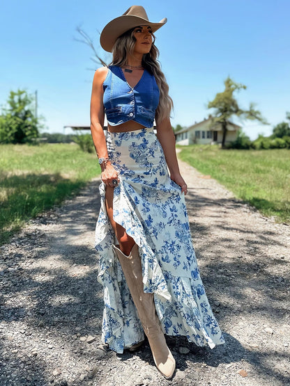 Slit Pleated Skirt