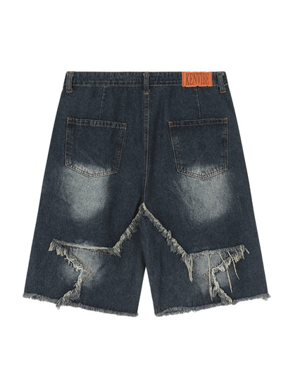 Star Patch Denim Shorts With Fringe