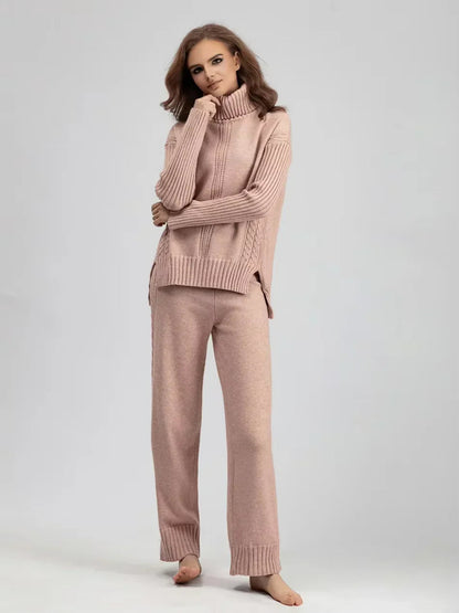 Scarlett - High-neck Knit Sweater & Loose Pants Set