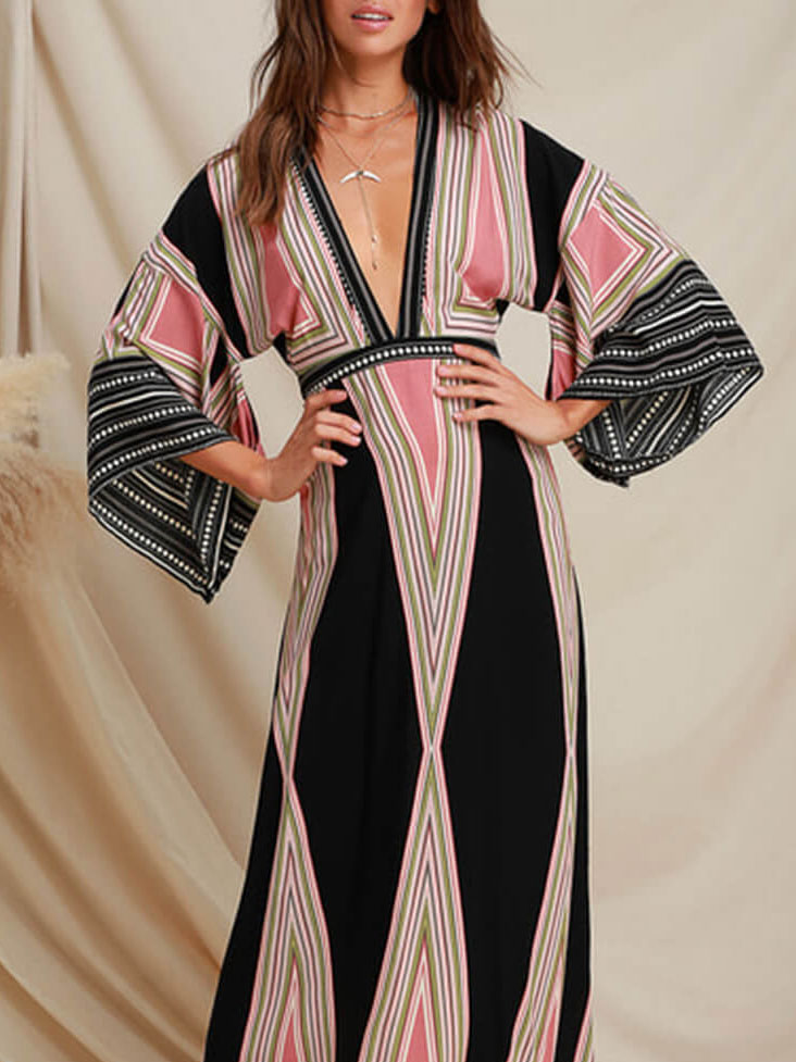 High Waisted Bell Sleeve Long Dress