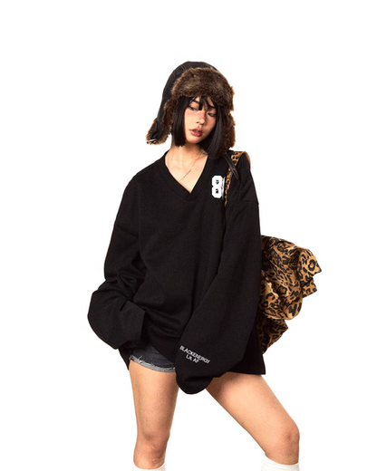 Oversized Black V-neck Sweater