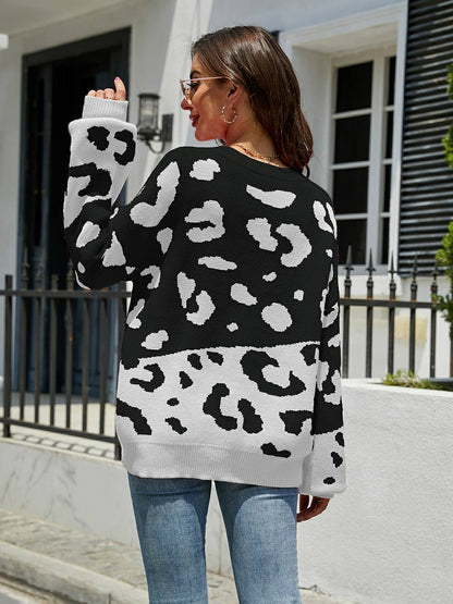 Leopard Round Neck Knit Sweater