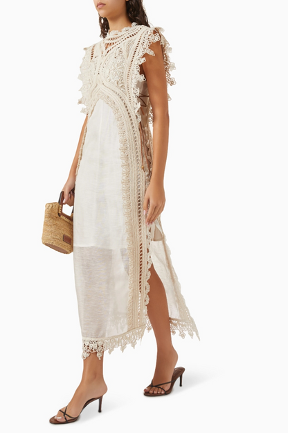 Woven Hollow Organza Maxi Dress